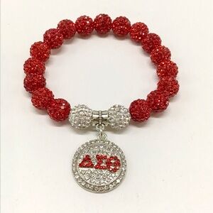 Delta Sigma Theta Red and Silver Beaded Bracelet